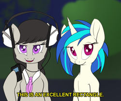 Size: 1170x975 | Tagged: safe, artist:hellticket, dj pon-3, octavia melody, vinyl scratch, earth pony, pony, adorkable, cute, dork, parks and recreation, tavibetes, vinylbetes