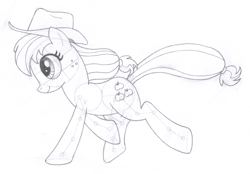 Size: 1468x1022 | Tagged: safe, artist:aafh, applejack, earth pony, pony, monochrome, solo, traditional art