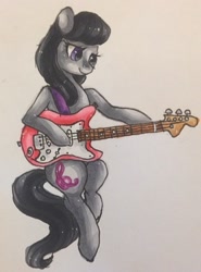 Size: 907x1228 | Tagged: safe, artist:mylovelylockets, octavia melody, earth pony, pony, black mane, female, gray coat, guitar, mare, solo