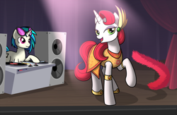 Size: 1024x668 | Tagged: safe, artist:drawponies, dj pon-3, record scrape, vinyl scratch, pony, unicorn, colored, performance, rule 63