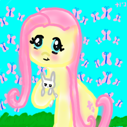 Size: 600x600 | Tagged: safe, artist:wrath-marionphauna, angel bunny, fluttershy, pegasus, pony, female, mare, pink mane, yellow coat