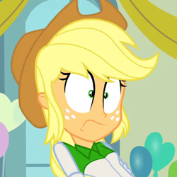 Size: 401x401 | Tagged: safe, screencap, applejack, equestria girls, cropped, solo