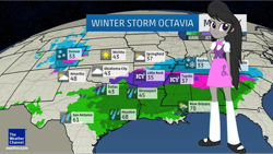 Size: 1500x845 | Tagged: safe, artist:katequantum, octavia melody, equestria girls, blizzard, map, meterologist, pun, snow, the weather channel, weather, winter storm, winter storm octavia