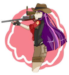 Size: 781x849 | Tagged: safe, artist:xbunny-bunnyx, derpibooru import, twilight sparkle, human, abstract background, gun, hat, humanized, optical sight, rifle, sniper, solo, team fortress 2, twilight sniper, weapon