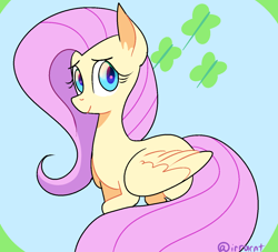 Size: 1324x1200 | Tagged: safe, artist:1racat, fluttershy, pegasus, pony, female, looking at you, mare, raised hoof, smiling, solo, spread wings, wings