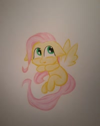 Size: 1024x1278 | Tagged: safe, artist:rurihal, fluttershy, pegasus, pony, blank flank, cute, fairy, fairy pony, female, filly, filly fluttershy, floating wings, shyabetes, solo, traditional art, younger