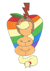 Size: 705x1000 | Tagged: safe, artist:akayuki, applejack, earth pony, pony, apple, food, no face, simple background, sitting, solo, white background, zap apple