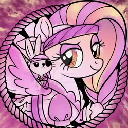 Size: 1024x1029 | Tagged: safe, artist:kirbyjustforfun, angel bunny, fluttershy, pegasus, pony, my little pony: the movie, clothes, eyepatch, headband, pirate costume, pirate fluttershy, shirt, solo