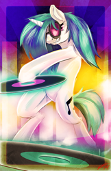 Size: 518x800 | Tagged: safe, artist:blindcoyote, dj pon-3, vinyl scratch, pony, bipedal, solo