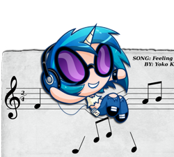 Size: 999x900 | Tagged: safe, artist:yokokinawa, dj pon-3, vinyl scratch, human, horned humanization, humanized, music notes, solo, the powerpuff girls