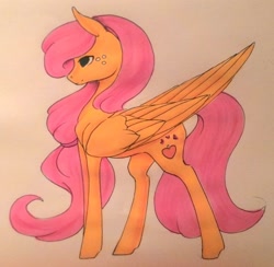 Size: 1024x1000 | Tagged: safe, artist:oneiria-fylakas, fluttershy, oc, oc:apple goldy, pegasus, pony, appleshy, female, fusion, mare, solo, traditional art