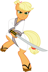 Size: 3343x5000 | Tagged: safe, artist:kooner-cz, applejack, earth pony, pony, absurd resolution, bipedal, crossover, geta, katana, pun, samurai applejack, samurai jack, simple background, solo, sword, transparent background, vector, visual pun, weapon