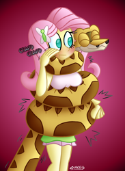 Size: 768x1050 | Tagged: safe, artist:snakeythingy, fluttershy, snake, equestria girls, blushing, coils, commission, gradient background, squeezing, story included