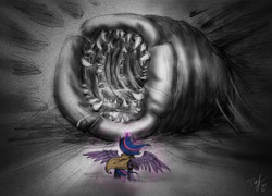 Size: 1000x721 | Tagged: safe, artist:leiladrake, derpibooru import, twilight sparkle, twilight sparkle (alicorn), alicorn, pony, dune, female, mare, monster, ponified, sandworm, shai-hulud, size difference, teeth