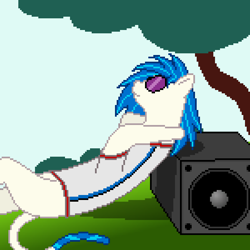 Size: 600x600 | Tagged: safe, artist:thejakevale, dj pon-3, vinyl scratch, betelgeusean, pixel art, relaxing, solo, space dandy, species swap