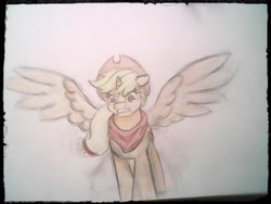 Size: 1600x1200 | Tagged: safe, artist:schmoe-joe, applejack, alicorn, pony, alicornified, angry, applecorn, bandana, neckerchief, princess applejack, race swap, solo, traditional art