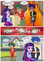 Size: 1600x2263 | Tagged: safe, artist:jucamovi1992, flash sentry, timber spruce, twilight sparkle, human, equestria girls, comic, female, flashlight, jealous, male, shipping, straight