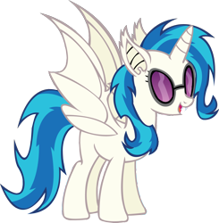 Size: 2284x2334 | Tagged: safe, artist:fluttershy750, dj pon-3, vinyl scratch, alicorn, bat pony, pony, bat wings, fangs, female, glasses, hooves, horn, mare, open mouth, race swap, simple background, solo, sunglasses, teeth, transparent background, vector, vinylbat, vinylcorn