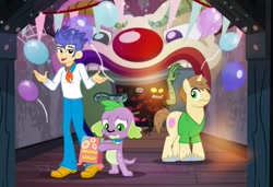 Size: 1000x684 | Tagged: safe, artist:pixelkitties, donut joe, flash sentry, spike, spike the regular dog, dog, pony, unicorn, equestria girls, clown, fred jones, halloween, holiday, male, parody, paws, pixelkitties' brilliant autograph media artwork, scooby doo, shaggy rogers, stallion, vincent tong