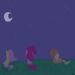 Size: 3000x3000 | Tagged: safe, artist:flamelight-dash, applejack, fluttershy, pinkie pie, earth pony, pegasus, pony, high res, moon, shooting star, sitting