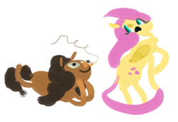 Size: 600x410 | Tagged: safe, artist:cygaj, fluttershy, oc, oc:cats milly, pegasus, pony, cats millionaire, stylized