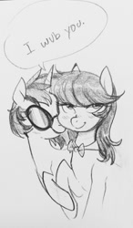 Size: 749x1280 | Tagged: safe, artist:glacierclear, dj pon-3, octavia melody, vinyl scratch, earth pony, pony, female, lesbian, monochrome, pun, scratchtavia, shipping, sketch, traditional art, wub