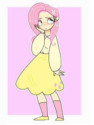 Size: 1024x1356 | Tagged: safe, artist:nicolas-px, fluttershy, human, clothes, dress, humanized, looking away, looking up, solo, standing