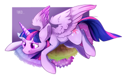 Size: 1500x922 | Tagged: safe, artist:freckledbastard, derpibooru import, twilight sparkle, twilight sparkle (alicorn), alicorn, pony, bags under eyes, bedroom eyes, female, looking down, lying down, mare, messy mane, pillow, simple background, solo, spread wings, tired, transparent background, watermark