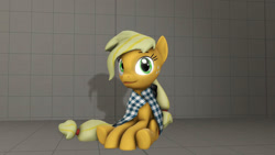 Size: 1280x720 | Tagged: safe, artist:xxfirepiexx, applejack, earth pony, pony, 3d, blanket, looking at you, sitting, solo