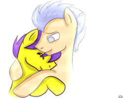 Size: 1024x819 | Tagged: safe, artist:pexxastar, flash sentry, oc, oc:orion galaxy, alicorn, ghost, pegasus, pony, alicorn oc, father and child, father and son, feels, hug, male, offspring, parent and child, parent:flash sentry, parent:twilight sparkle, parents:flashlight, signature, simple background, spirit