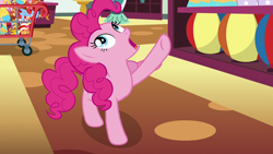 Size: 1280x720 | Tagged: safe, screencap, pinkie pie, earth pony, pony, discordant harmony, female, mare, shopping cart, solo