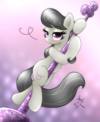 Size: 980x1200 | Tagged: safe, artist:joakaha, octavia melody, earth pony, pony, blushing, female, missing accessory, pole dancing, solo