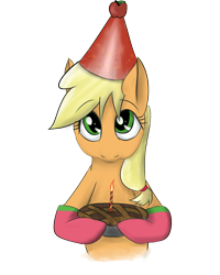 Size: 2000x2500 | Tagged: safe, artist:yinglongfujun, applejack, earth pony, pony, apple, apple pie, birthday, clothes, food, gloves, pie, simple background, solo