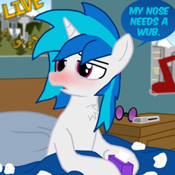 Size: 3000x3000 | Tagged: safe, artist:masterxtreme, dj pon-3, vinyl scratch, pony, unicorn, cold, flu, illness, nose blowing, seaddle, sick, solo, wub