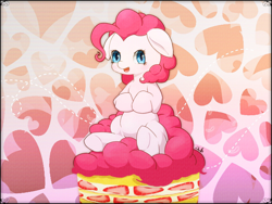 Size: 2048x1536 | Tagged: safe, artist:jawlo, pinkie pie, pony, female, food, looking at you, open mouth, sitting, solo