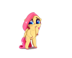 Size: 2500x2000 | Tagged: safe, artist:miokomata, fluttershy, pegasus, pony, bipedal, covering mouth, female, floppy ears, freckles, looking away, mare, simple background, solo, starting, transparent background, wings