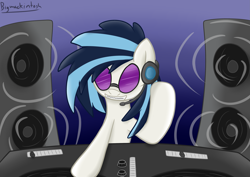 Size: 3507x2480 | Tagged: safe, artist:bigmackintosh, dj pon-3, vinyl scratch, pony, unicorn, headset, print, solo, wub