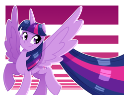 Size: 1024x791 | Tagged: safe, artist:kmwolf, derpibooru import, twilight sparkle, twilight sparkle (alicorn), alicorn, pony, female, impossibly large tail, long tail, mare, solo, spread wings