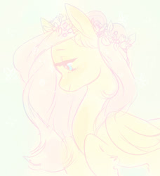 Size: 1354x1486 | Tagged: safe, artist:affurro, fluttershy, pegasus, pony, bust, female, floral head wreath, flower, folded wings, hooves to the chest, looking down, mare, peaceful, portrait, profile, solo