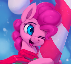 Size: 800x716 | Tagged: safe, artist:rodrigues404, pinkie pie, earth pony, pony, candy, candy cane, cute, diapinkes, female, food, mare, one eye closed, smiling, solo