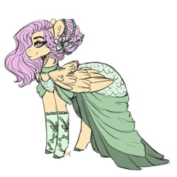 Size: 723x723 | Tagged: safe, artist:last-star-oc, fluttershy, pegasus, pony, alternate hairstyle, clothes, dress, slit eyes, solo