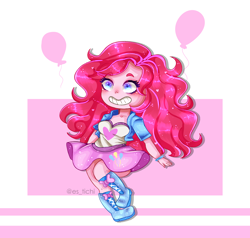 Size: 2712x2584 | Tagged: safe, artist:moontichi, pinkie pie, equestria girls, boots, chibi, clothes, cute, female, no more ponies at source, shoes, skirt, skirt lift, smiling