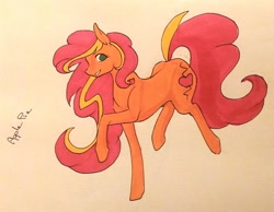 Size: 1024x794 | Tagged: safe, artist:oneiria-fylakas, applejack, pinkie pie, oc, oc:apple pie, earth pony, pony, applepie, female, fusion, mare, solo, traditional art