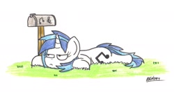 Size: 1898x1009 | Tagged: safe, artist:bobthedalek, dj pon-3, vinyl scratch, pony, unicorn, grass, mailbox, waiting