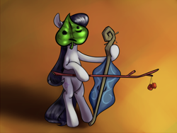 Size: 1000x750 | Tagged: safe, artist:sb, octavia melody, earth pony, pony, bipedal, crossover, mask, musical instrument, solo, the legend of zelda, the legend of zelda: the wind waker