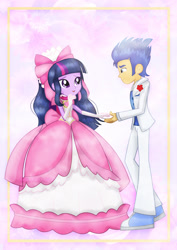 Size: 1600x2263 | Tagged: safe, artist:jucamovi1992, flash sentry, twilight sparkle, human, equestria girls, clothes, couple, dress, female, flashlight, humanized, love, male, shipping, straight, tuxedo