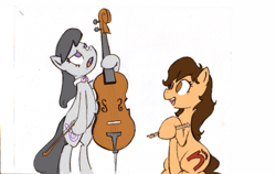 Size: 1103x698 | Tagged: safe, octavia melody, oc, oc:maría teresa de los ponyos paguetti, earth pony, pony, duo, simple background, white background