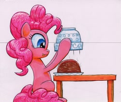 Size: 2738x2321 | Tagged: safe, artist:bbqninja501st, pinkie pie, earth pony, pony, female, food, mare, simple background, smiling, solo, tongue out, traditional art, white background