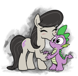 Size: 1106x1073 | Tagged: safe, artist:epulson, octavia melody, spike, dragon, earth pony, pony, cropped, female, kissing, male, shipping, spiketavia, straight