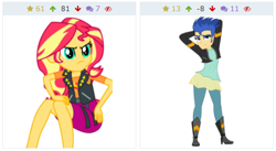 Size: 466x255 | Tagged: safe, flash sentry, sunset shimmer, equestria girls, derpibooru, juxtaposition, juxtaposition win, meme, meta